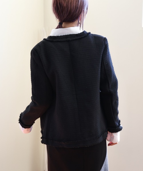ULEULA（ウルア）の「ツイードジャケット/Vネックノーカラージャケット（ノーカラージャケット・レディース・アイボリー/ブラック・FREE）」の21枚目の写真