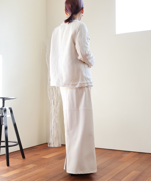 ULEULA（ウルア）の「ツイードジャケット/Vネックノーカラージャケット（ノーカラージャケット・レディース・アイボリー/ブラック・FREE）」の11枚目の写真