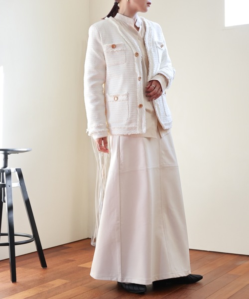 ULEULA（ウルア）の「ツイードジャケット/Vネックノーカラージャケット（ノーカラージャケット・レディース・アイボリー/ブラック・FREE）」の10枚目の写真