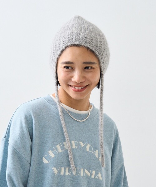 FREAK'S STORE（フリークスストア）の「RACAL × FREAK'S STORE/ラカル 別注 Mohair knit ear cord cap/モヘア ニット イヤー コード キャップ/ビーニー（ニットキャップ/ビーニー・レディース・オレンジ/オフホワイト/ブラック/グレー/ベージュ・ONE SIZE）」の4枚目の写真