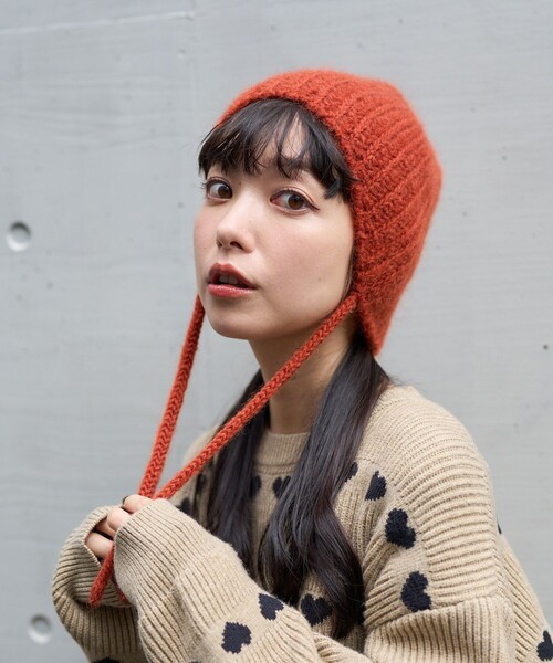 FREAK'S STORE（フリークスストア）の「RACAL × FREAK'S STORE/ラカル 別注 Mohair knit ear cord cap/モヘア ニット イヤー コード キャップ/ビーニー（ニットキャップ/ビーニー・レディース・オレンジ/オフホワイト/ブラック/グレー/ベージュ・ONE SIZE）」の5枚目の写真