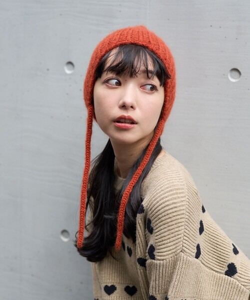 FREAK'S STORE（フリークスストア）の「RACAL × FREAK'S STORE/ラカル 別注 Mohair knit ear cord cap/モヘア ニット イヤー コード キャップ/ビーニー（ニットキャップ/ビーニー・レディース・オレンジ/オフホワイト/ブラック/グレー/ベージュ・ONE SIZE）」の9枚目の写真