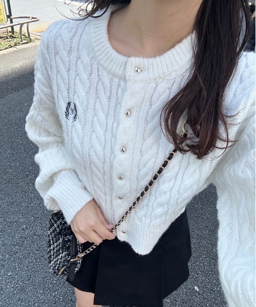 ワンポイント刺繍金ボタンカーディガン（カーディガン/ボレロ）｜one