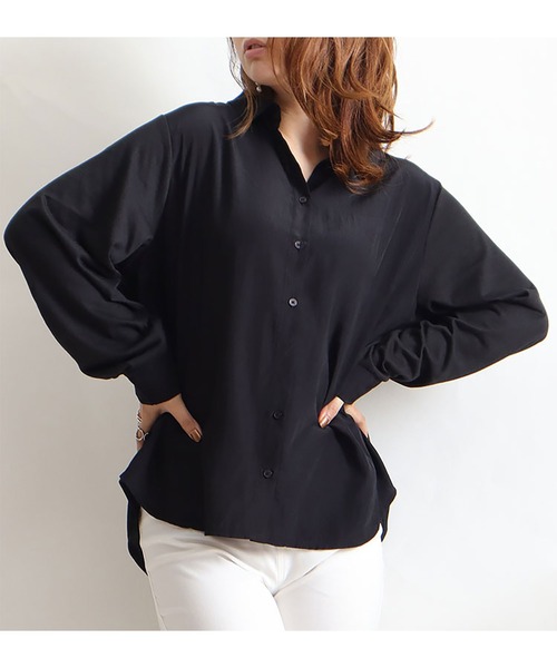 GOLDJAPAN(ゴールドジャパン)の「布帛×後カットソーベーシックシャツ【大きいサイズ対応】(シャツ/ブラウス・レディース・ブラック/オフホワイト・4L/3L/5L/LL)」の16枚目の写真