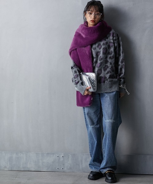 GEVS.(ジェイヴィス)の「<大きいサイズ> レオパードジャガードニットプルオーバー GEVS.(ニット/セーター・レディース・グレー系/ベージュ系・3L/5L/4L/LL/L)」の7枚目の写真