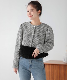 Fit more（フィットモア）の「ドッキングファーツイードジャケット（ノーカラージャケット）」