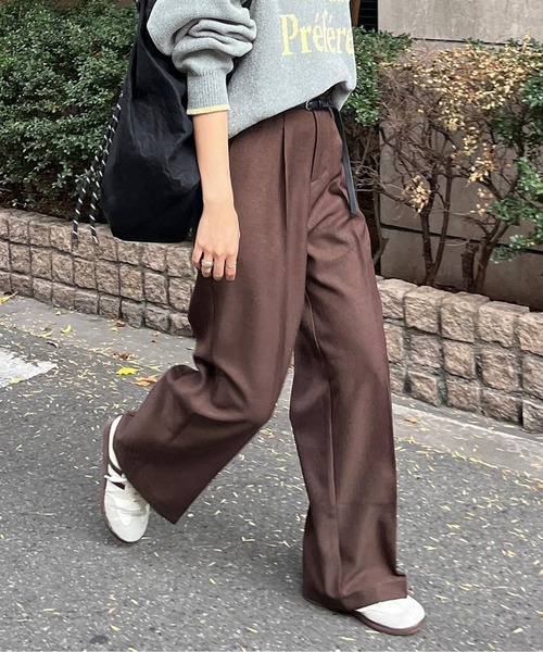 CPCM（シーピーシーエム）の「【低身長/高身長】ウールライクタックスラックス（スラックス・レディース・ブラウン/イエロー系その他/ブラック/チャコールグレー・MT/MEDIUM）」の4枚目の写真