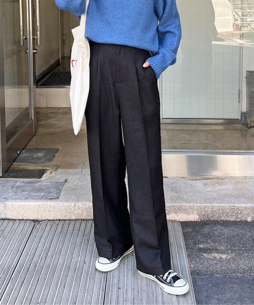 CPCM（シーピーシーエム）の「【低身長/高身長】ウールライクタックスラックス（スラックス・レディース・ブラウン/イエロー系その他/ブラック/チャコールグレー・MT/MEDIUM）」の2枚目の写真