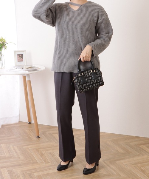 [宅送] セール】ビットベルト付きセンタープレスフレアパンツ パンツ