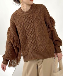 PICCIN | ウール混 ケーブル編み フリンジニット(ニット/セーター)