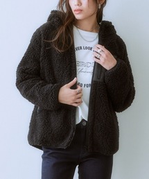 大きいサイズ 裏フリースシープ調ボアフーディブルゾン