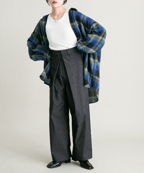 KBF（ケイビーエフ）の「フロントタックWIDEパンツ（その他パンツ・レディース・カーキ/ブラック・36/38）」の12枚目の写真