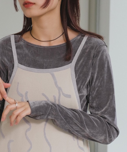 Kastane（カスタネ）の「ベロアチュールロンTEE（Tシャツ/カットソー・レディース・ブラック/ピンク/アイボリー/ライトグレー・FREE）」の3枚目の写真