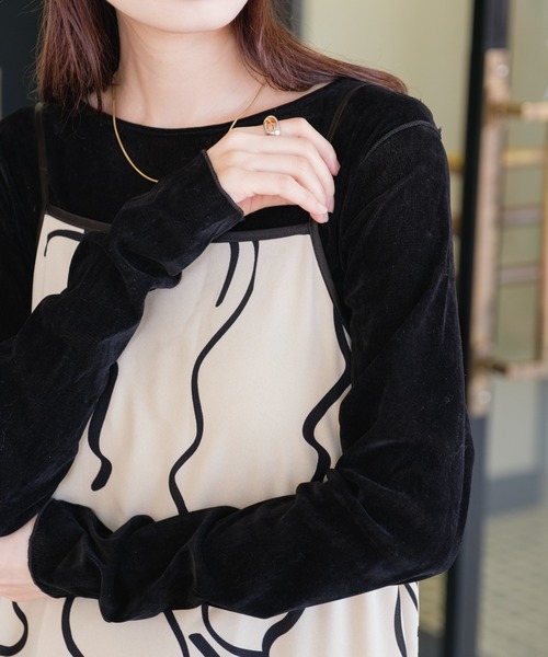 Kastane（カスタネ）の「ベロアチュールロンTEE（Tシャツ/カットソー・レディース・ブラック/ピンク/アイボリー/ライトグレー・FREE）」の5枚目の写真