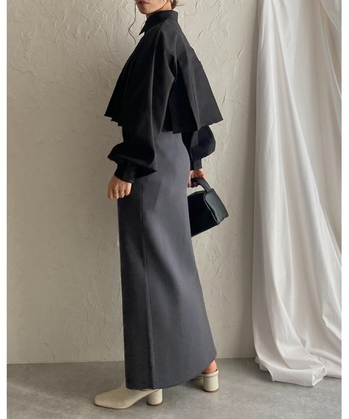 She's Closet（シーズクローゼット）の「襟付き長袖ショート丈タックプリーツブラウスシャツ（シャツ/ブラウス・レディース・ブラック/ホワイト/ブルー/グレー・FREE）」の14枚目の写真