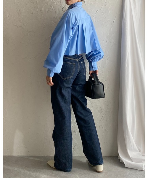 She's Closet（シーズクローゼット）の「襟付き長袖ショート丈タックプリーツブラウスシャツ（シャツ/ブラウス・レディース・ブラック/ホワイト/ブルー/グレー・FREE）」の21枚目の写真