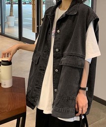 デニムベスト ジレ レディース 重ね着
