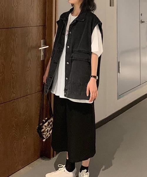 Miniministore(ミニミニストア)の「デニムベスト ジレ レディース 重ね着(ベスト・レディース・サックスブルー/ブラック・FREE)」の4枚目の写真