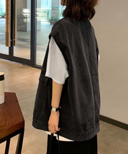 Miniministore(ミニミニストア)の「デニムベスト ジレ レディース 重ね着(ベスト・レディース・サックスブルー/ブラック・FREE)」の5枚目の写真