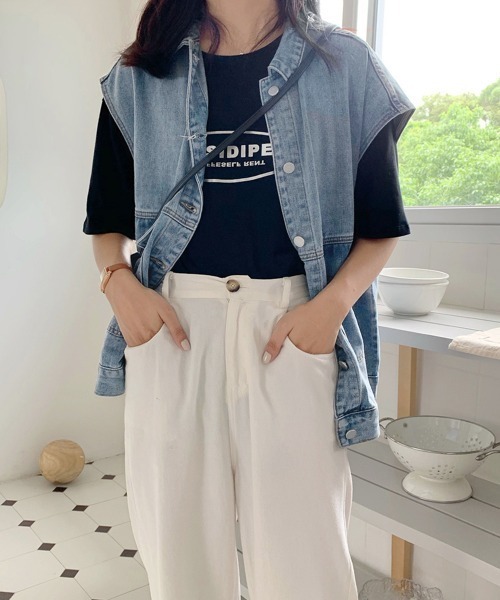 Miniministore(ミニミニストア)の「デニムベスト ジレ レディース 重ね着(ベスト・レディース・サックスブルー/ブラック・FREE)」の13枚目の写真