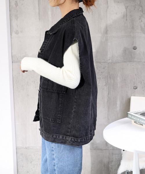 Miniministore(ミニミニストア)の「デニムベスト ジレ レディース 重ね着(ベスト・レディース・サックスブルー/ブラック・FREE)」の15枚目の写真