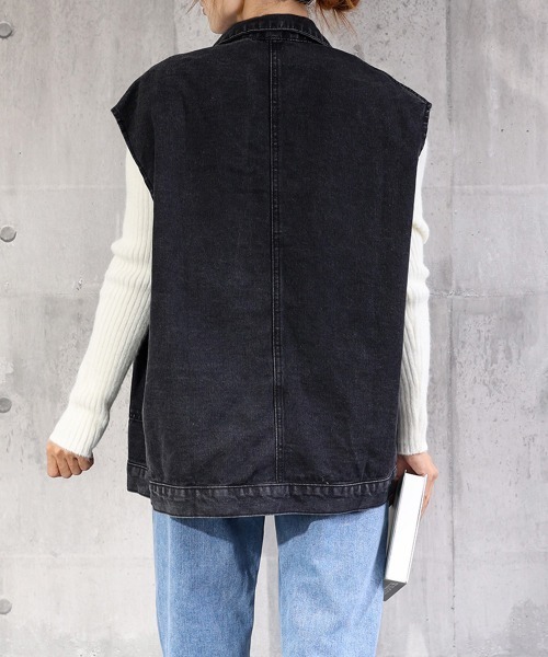 Miniministore(ミニミニストア)の「デニムベスト ジレ レディース 重ね着(ベスト・レディース・サックスブルー/ブラック・FREE)」の16枚目の写真