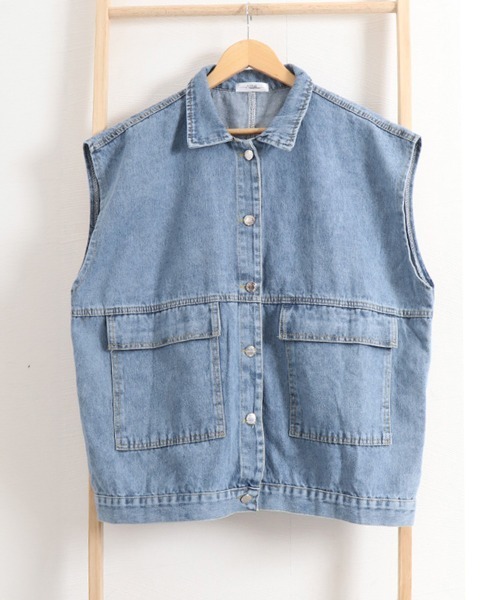 Miniministore(ミニミニストア)の「デニムベスト ジレ レディース 重ね着(ベスト・レディース・サックスブルー/ブラック・FREE)」の17枚目の写真