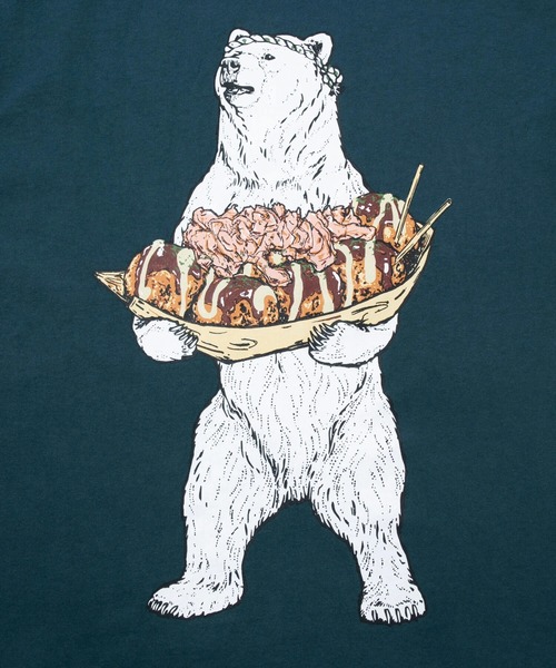 go slow caravan（ゴースローキャラバン）の「USA/C たこ焼きクマ ロングスリーブTEE（Tシャツ/カットソー・メンズ・ホワイト/ブルーグリーン/ナチュラル・SMALL/MEDIUM/LARGE/X-LARGE）」の6枚目の写真