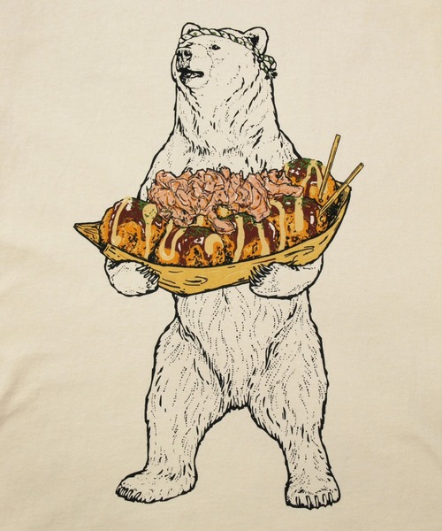 go slow caravan（ゴースローキャラバン）の「USA/C たこ焼きクマ ロングスリーブTEE（Tシャツ/カットソー・メンズ・ホワイト/ブルーグリーン/ナチュラル・SMALL/MEDIUM/LARGE/X-LARGE）」の16枚目の写真