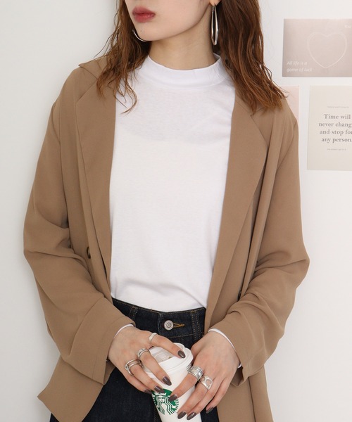 FUNALIVE(ファンアライブ)の「PAGE ONE ガーゼフライスハイネック長袖Tシャツ(Tシャツ/カットソー・レディース・グレイッシュベージュ/オレンジ/ミント/オフホワイト/ブラック・M/L/LL)」の7枚目の写真
