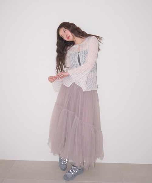 muguet（ミュゲ）の「sheer knit ribbon tops（ニット/セーター