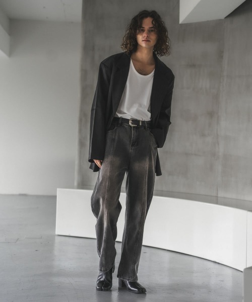 Shoowtime(ショウタイム)の「センターシームビンテージウォッシュワイドデニムパンツ(デニムパンツ・メンズ・ブラック/ブルー・MEDIUM/LARGE/X-LARGE)」の7枚目の写真