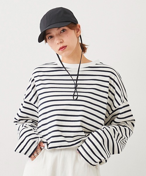 petit main LIEN（プティマインリアン）の「【LADIES】ボーダーロングスリーブT（Tシャツ/カットソー・レディース・ネイビー/ライトブルー/ライトピンク/グリーン・FREE）」の4枚目の写真