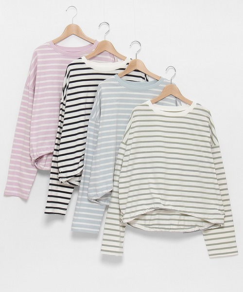 petit main LIEN（プティマインリアン）の「【LADIES】ボーダーロングスリーブT（Tシャツ/カットソー・レディース・ネイビー/ライトブルー/ライトピンク/グリーン・FREE）」の5枚目の写真