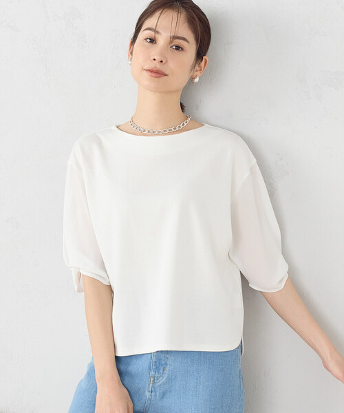 COMME CA ISM(コムサイズム)の「とろみスリーブ Tシャツ(Tシャツ/カットソー・レディース・ホワイト/ピンク/チャコール・MEDIUM/LARGE)」の3枚目の写真