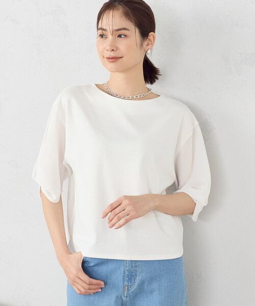 COMME CA ISM(コムサイズム)の「とろみスリーブ Tシャツ(Tシャツ/カットソー・レディース・ホワイト/ピンク/チャコール・MEDIUM/LARGE)」の5枚目の写真