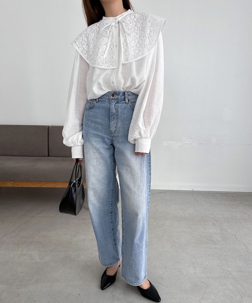 andme(アンドミー)の「2wayシャツブラウス【レース付け襟セット】(シャツ/ブラウス・レディース・ミント/オフホワイト/ブラック/ブラウン系その他・M)」の7枚目の写真