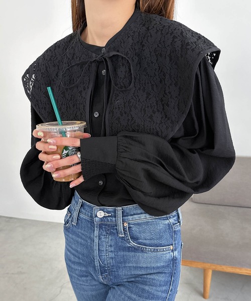 andme(アンドミー)の「2wayシャツブラウス【レース付け襟セット】(シャツ/ブラウス・レディース・ミント/オフホワイト/ブラック/ブラウン系その他・M)」の11枚目の写真