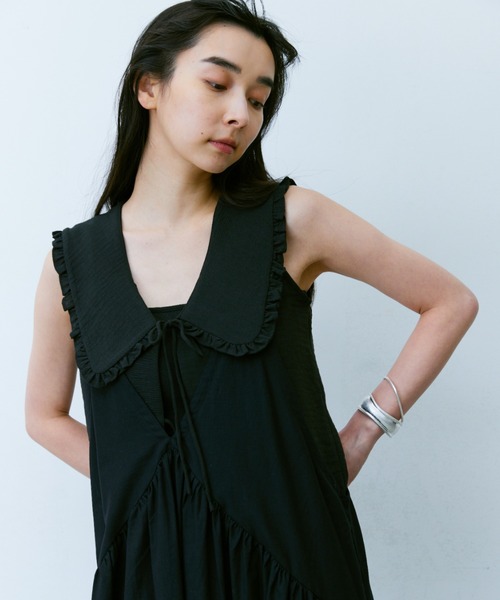 Libra Cue(リブラ キュー)の「ビックカラーノースリーブブラウス(シャツ/ブラウス・レディース・ストライプ/ホワイト/ブラック・FREE)」の6枚目の写真