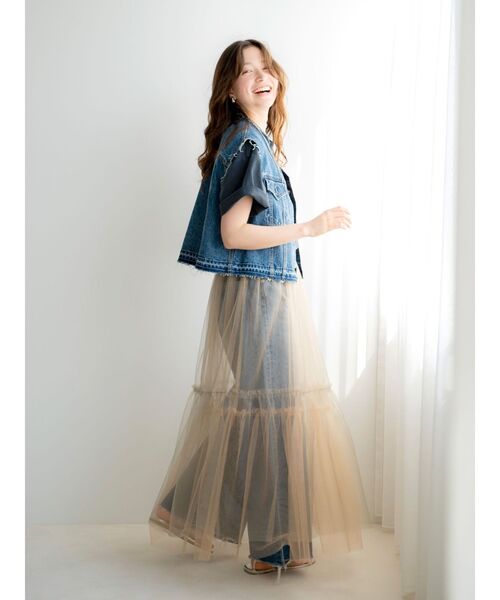 Ungrid（アングリッド）の「チュールレイヤードスカート（スカート・レディース・チャコールグレー/ベージュ・FREE）」の6枚目の写真