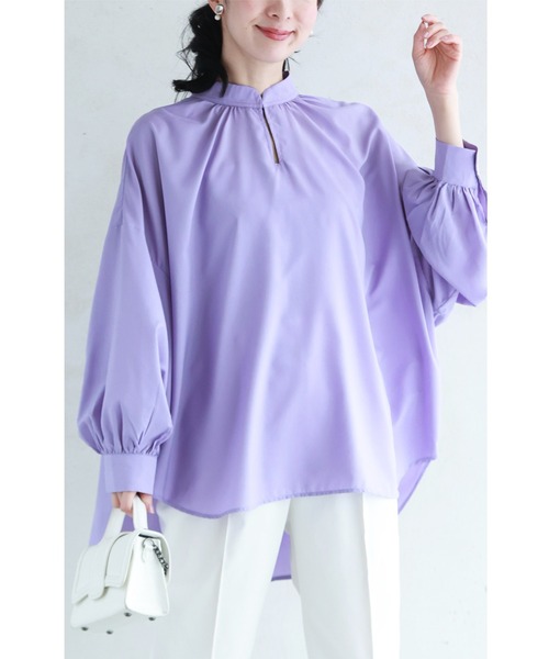 未使用 SACRA 比翼仕立て パープル ブラウス 骨格選ばない スタイルアップブラウス（シャツ/ブラウス）｜CAWAII