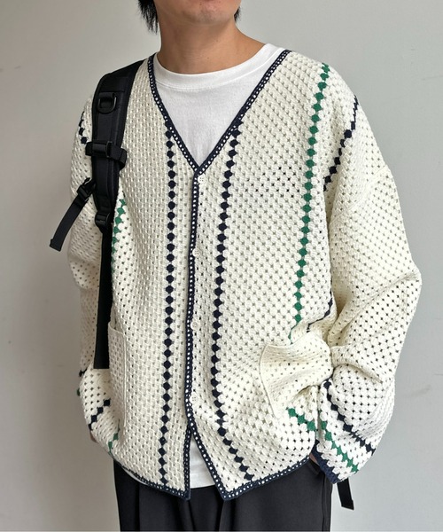 CPCM（シーピーシーエム）の「クロシェ編みカーデ（カーディガン/ボレロ・メンズ・マスタード/ネイビー/ブラック/アイボリー・LARGE/MEDIUM）」の6枚目の写真