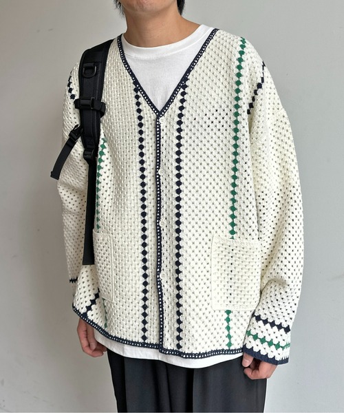 CPCM（シーピーシーエム）の「クロシェ編みカーデ（カーディガン/ボレロ・メンズ・マスタード/ネイビー/ブラック/アイボリー・LARGE/MEDIUM）」の7枚目の写真