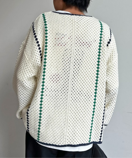 CPCM（シーピーシーエム）の「クロシェ編みカーデ（カーディガン/ボレロ・メンズ・マスタード/ネイビー/ブラック/アイボリー・LARGE/MEDIUM）」の10枚目の写真