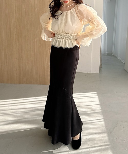 Meiru（メイル）の「ハイウエストマーメイドスカート（スカート・レディース・ブラック/ブラウン/ブルー/ピンク/グレイッシュベージュ/アイボリー・MEDIUM/SMALL/X-LARGE/LARGE）」の14枚目の写真