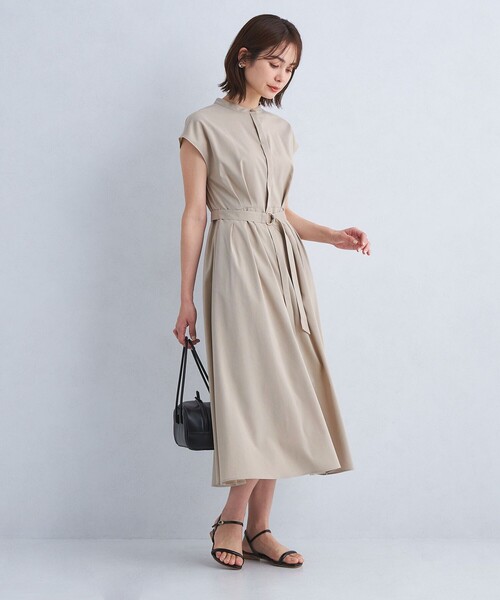green label relaxing（グリーンレーベルリラクシング）の「［size SHORTあり］ベルト フレア ワンピース -マシンウォッシャブル・ストレッチ-（ワンピース・レディース・ベージュ/ネイビー/オレンジ・FREE/SHORT）」の5枚目の写真
