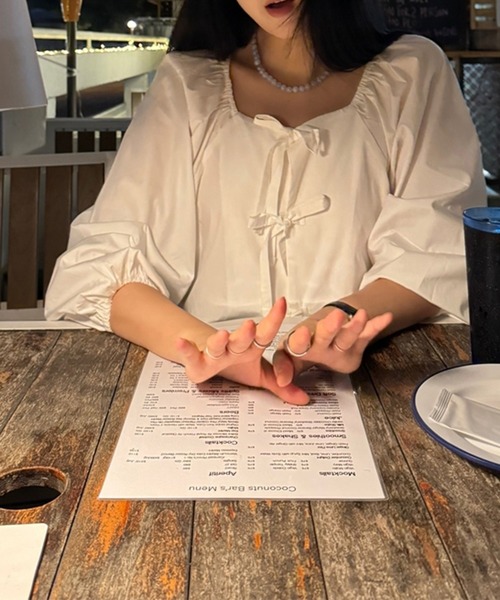 ブラウス シャツ メニーリボンペプラムブラウス レディース セール】メニーリボンペプラムブラウス（シャツ/ブラウス