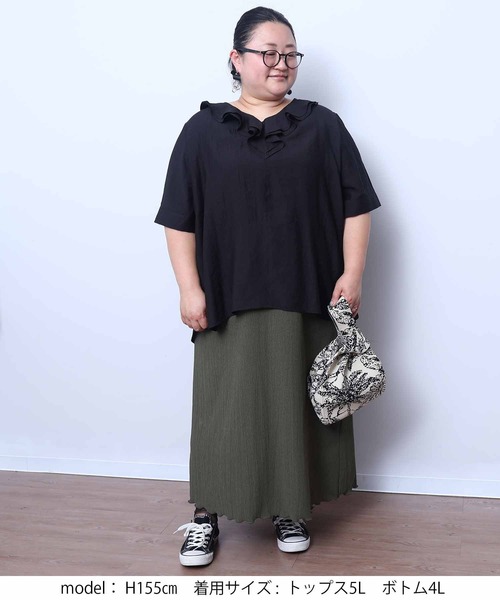 leswel(レスウェル)の「【L~5L 大きいサイズ】 楊柳 ストレート ロングスカート(スカート・レディース・カーキ/チャコールグレー・3L/4L/5L/LL/L)」の3枚目の写真