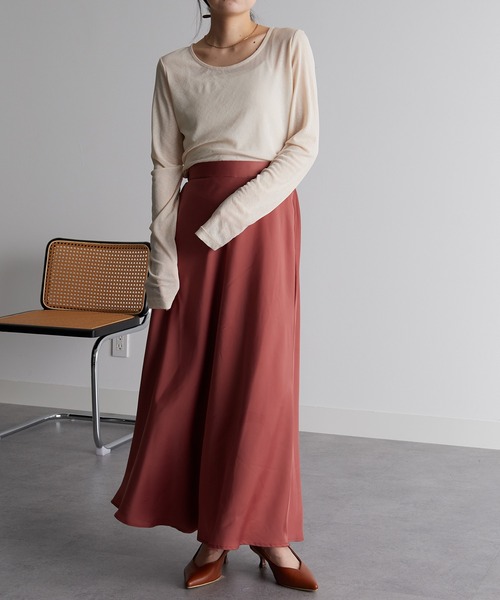 RANAN(ラナン)の「サテンフレアスカート(スカート・レディース・モカ/ネイビー/ピンク系・M/L/LL/S)」の21枚目の写真