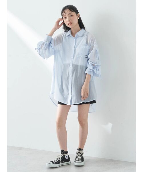 earth music&ecology（アースミュージックアンドエコロジー）の「袖スリットリボンロングシャツ（シャツ/ブラウス・レディース・グレー/サックスブルー/ブルー・FREE）」の12枚目の写真